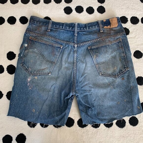 Vintage Distressed Paint Splattered Jorts Marks Work Warehouse Jean Shorts - Picture 5 of 11